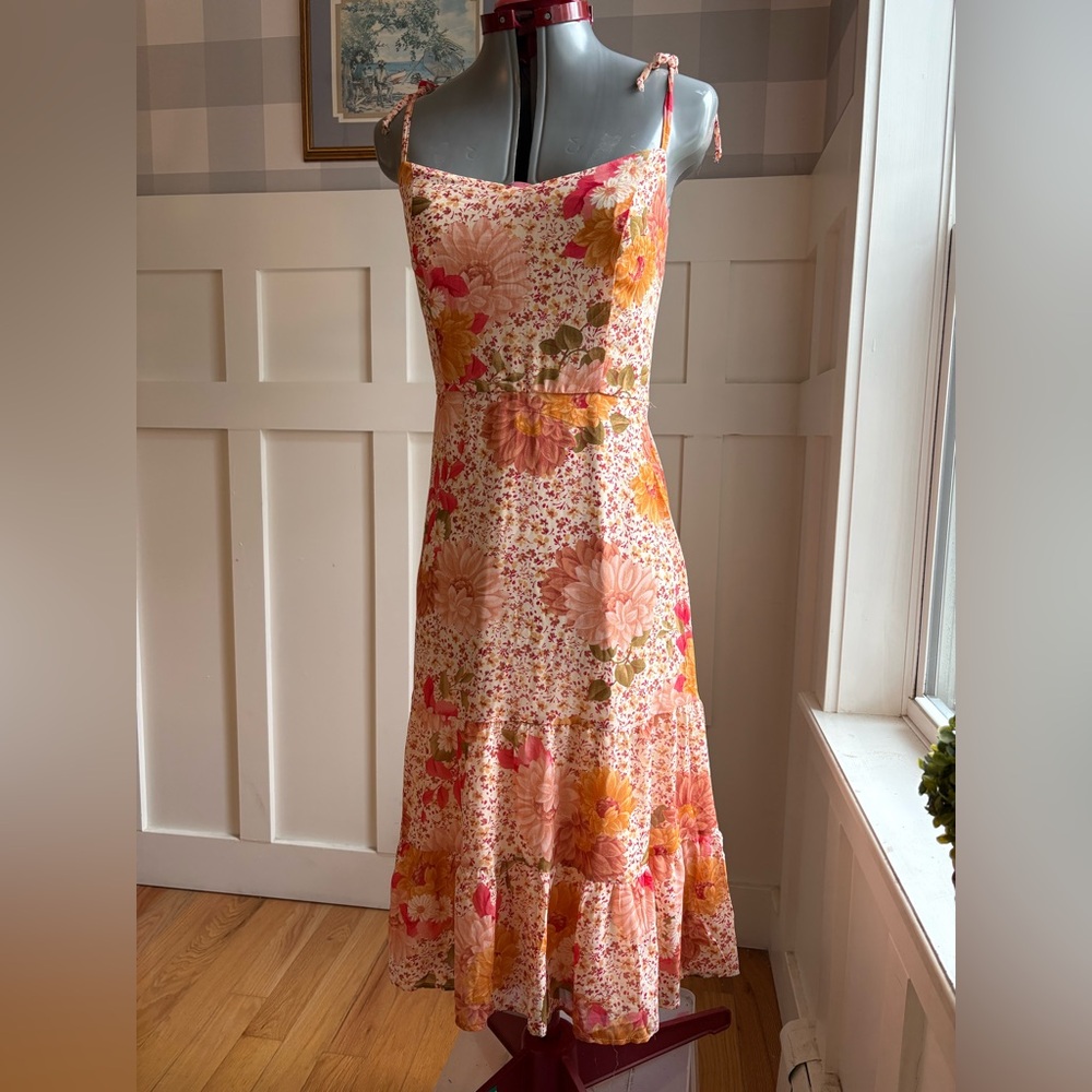 As U Wish Floral Midi Dress in Pink and Orange Size Large Summer Boho